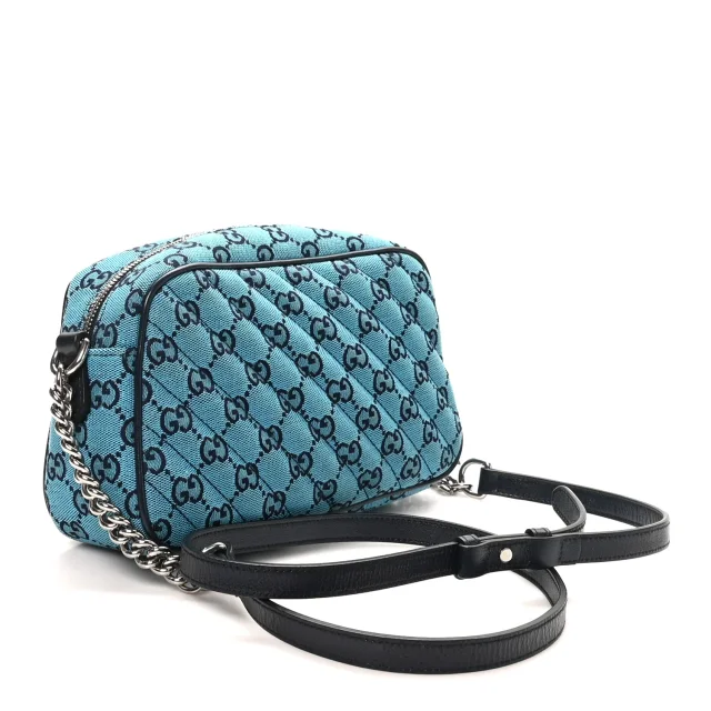 Gucci Monogram Multicolor Matelasse Diagonal Small GG Marmont Chain Shoulder Bag Light Blue in Blue Coated canvas from FASHIONPHILE, photo 3 of 10
