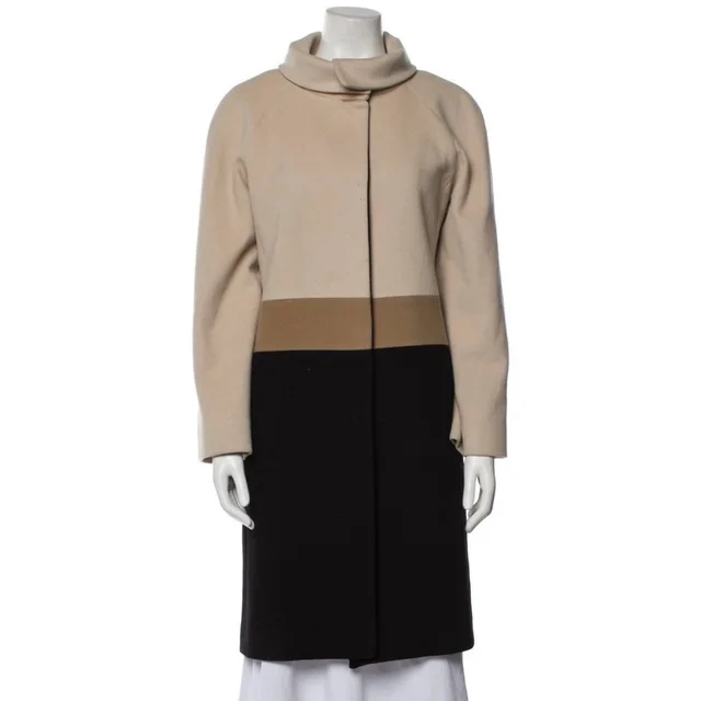 Loro Piana Fleurette Harper Stand Collar Knee Length Colorblock Wool Coat Size 6 in neutral|brown|black Wool from Poshmark
