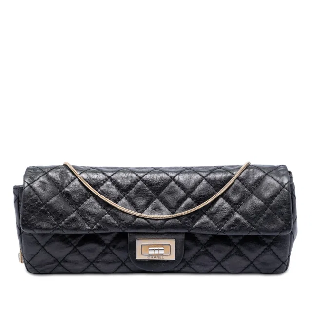 Black Chanel Quilted Glazed Calfskin Reissue 2.55 East West Flap Shoulder Bag in Black Calfskin from Designer Revival