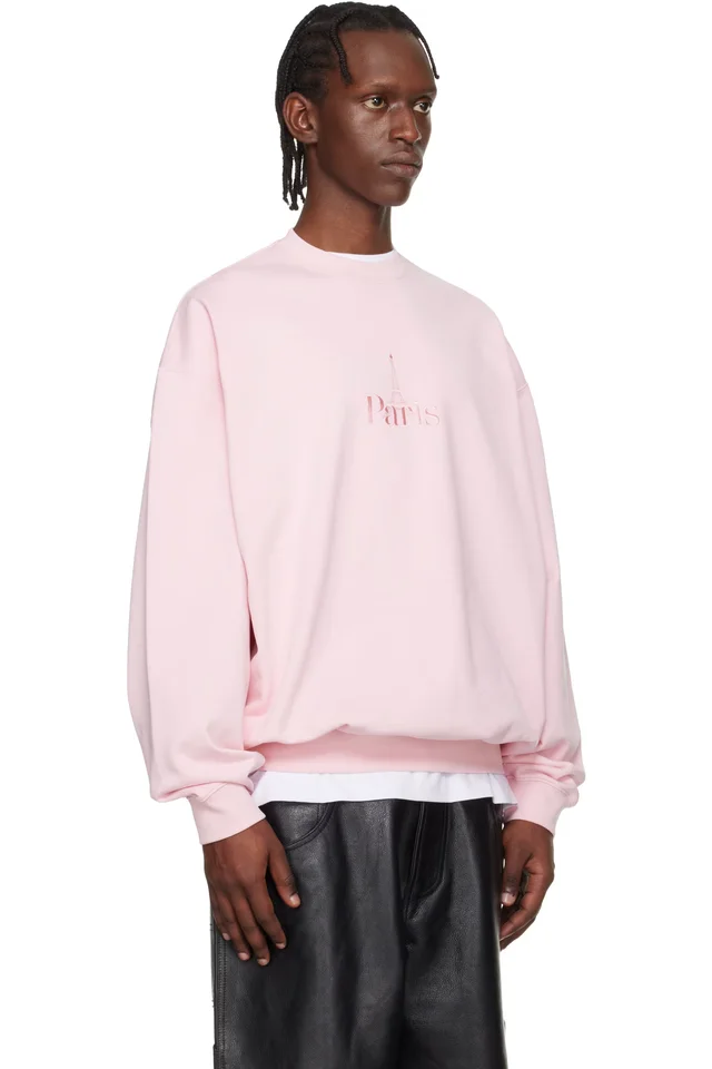 VETEMENTS Pink 'Paris' Embroidered Sweatshirt, photo 2 of 4 from SSENSE