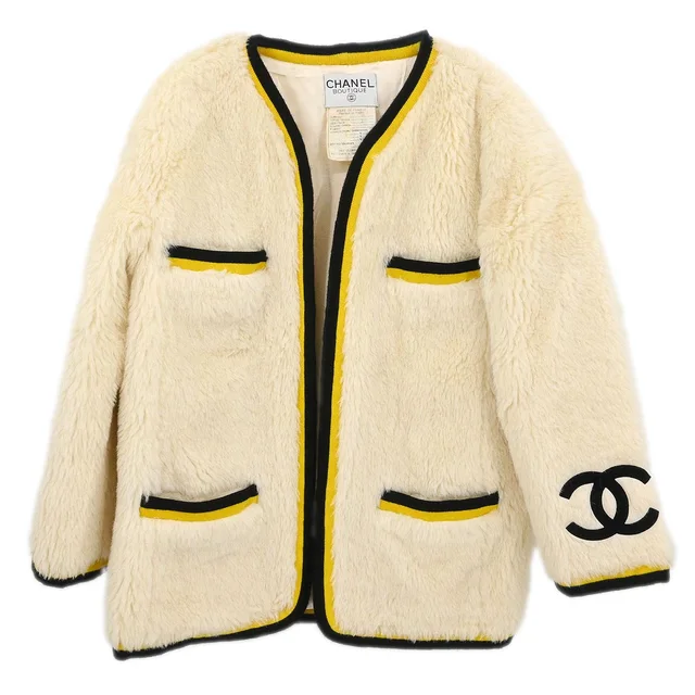 Chanel 1994 Long Sleeve Alpaca Jacket Coat Ivory #38 in White Cashmere from AMORE Vintage Tokyo
