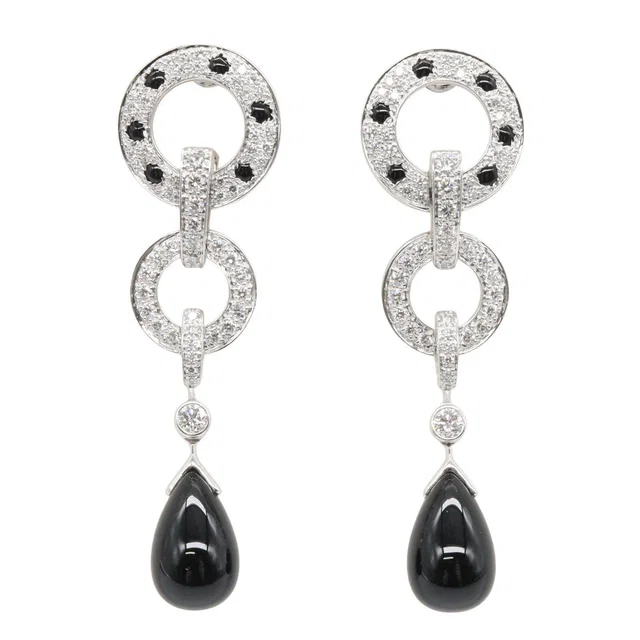 Cartier Panthere Au750 White Gold Diamond Onyx Earrings in White from LuxUness