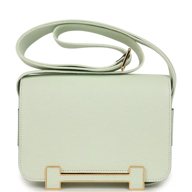 Hermès Geta Vert Fizz Chevre Mysore Gold Hardware in Green Goatskin from Madison Avenue Couture