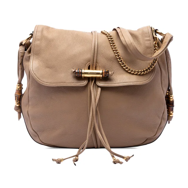 Beige Gucci Large Pebbled Calfskin Jungle Satchel in Beige Calfskin from Designer Revival