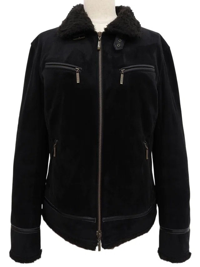 Burberry Boa Logo Embroidered Nova Check Lining Zip-Up Jacket #M Black in Black from VINTAGE QOO TOKYO