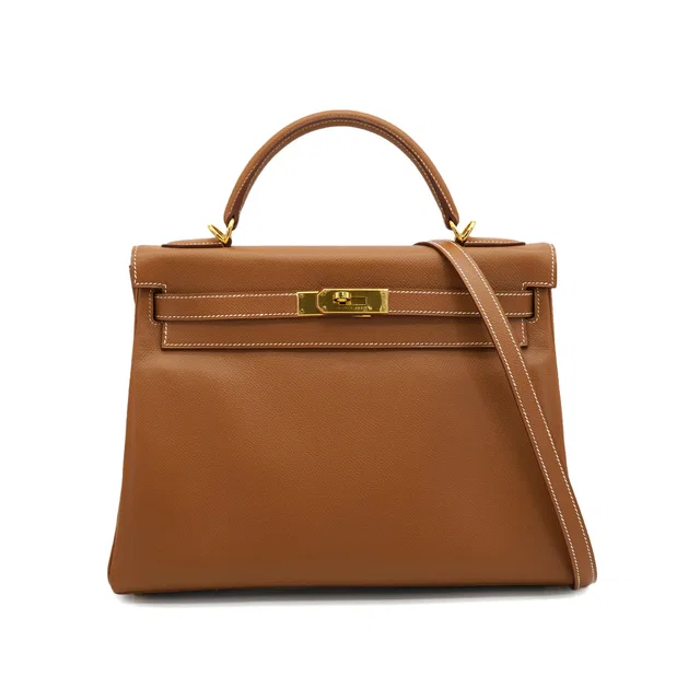 Hermès Kelly 32 Retourne Gold Courchevel Hand Shoulder Bag 2000 Square D Gold Hardware in Gold Leather from Luxury Promise