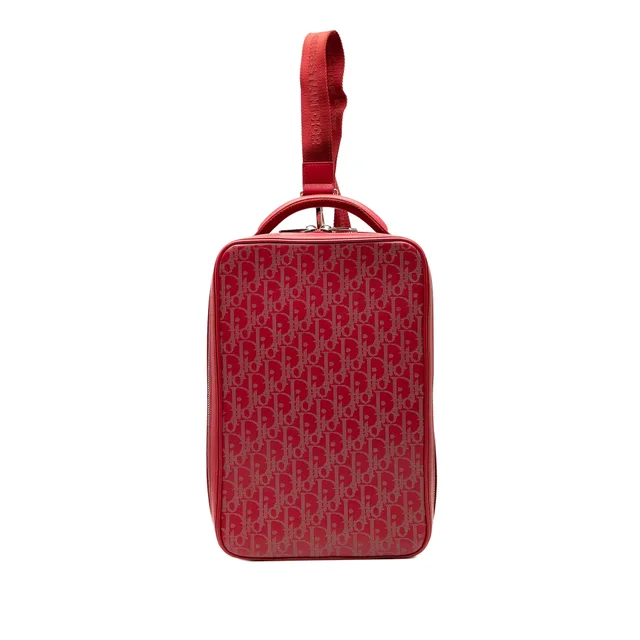 Red Dior Oblique Perforated Calfskin Galaxy World Tour Shoe Case Satchel in Red Calfskin from Designer Revival