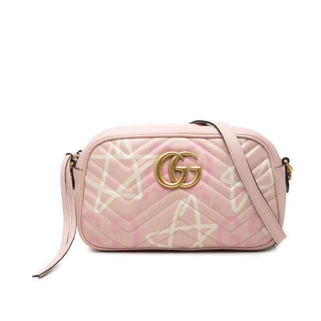 Pink Gucci Small GG Marmont Matelasse Calfskin Gucci Ghost Crossbody in Pink Calfskin from Designer Revival