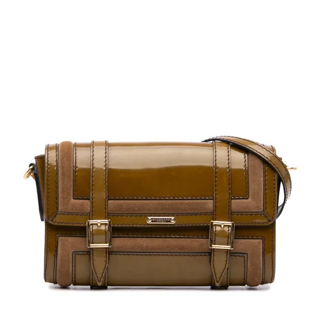 Green Burberry Patent and Suede Trimmed Bridle Crossbody in Green Patent leather from Designer Revival