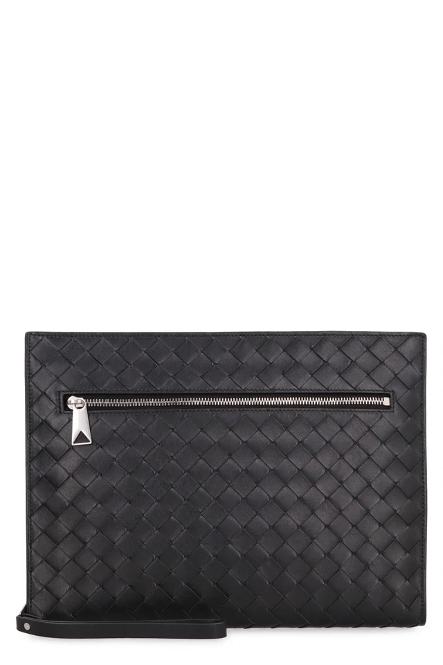 Bottega Veneta Intrecciato Clutch — Black Calf in Black Woven leather from HEWI