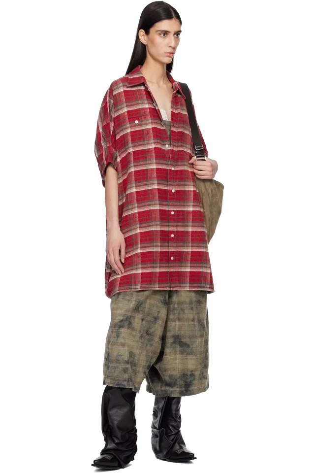 R13 Red Plaid Oversized Boxy Shirt Minidress, photo 4 of 4 from SSENSE