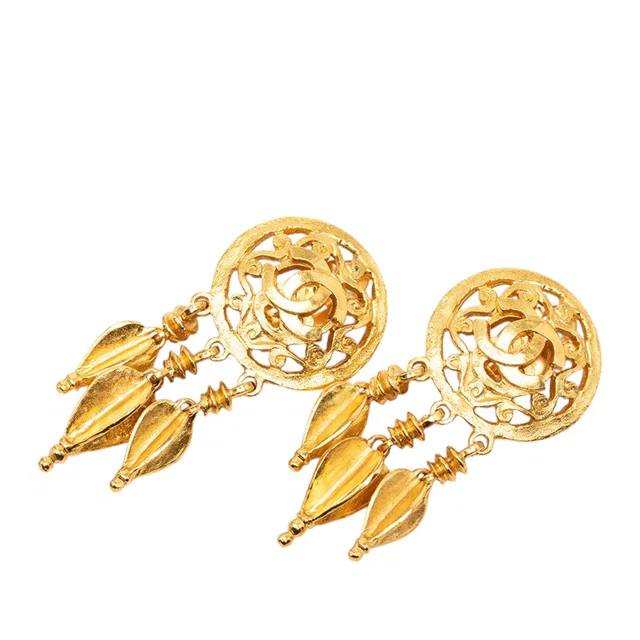 Gold Chanel CC Gold Plated Filigree Fringe Drop Clip On Earrings in Gold from Designer Revival