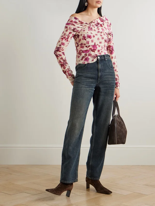 ISABEL MARANT Danka off-the-shoulder draped floral-print stretch-silk top in Pink, photo 2 of 2 from NET-A-PORTER (Canada)