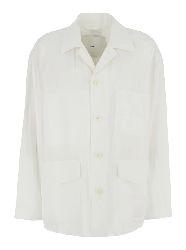 DUNST White Jacket with Wide Collar and Three Patch Pockets on the Front in Cotton Blend for Women in White 65% Cotton 35% Nylon, photo 2 of 6 from Gaudenzi Boutique