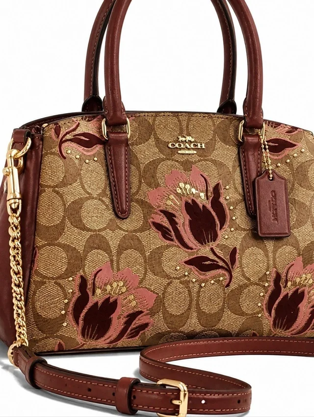 Coach Mini Sage Desert Tulip Velvet Flocking Gold Chain Leather Satchel in gold Velvet from Poshmark