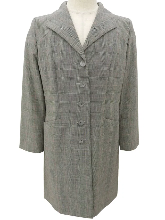 Givenchy Wool Glen Check Long Jacket #42 Grey/Black in Black Wool from VINTAGE QOO TOKYO