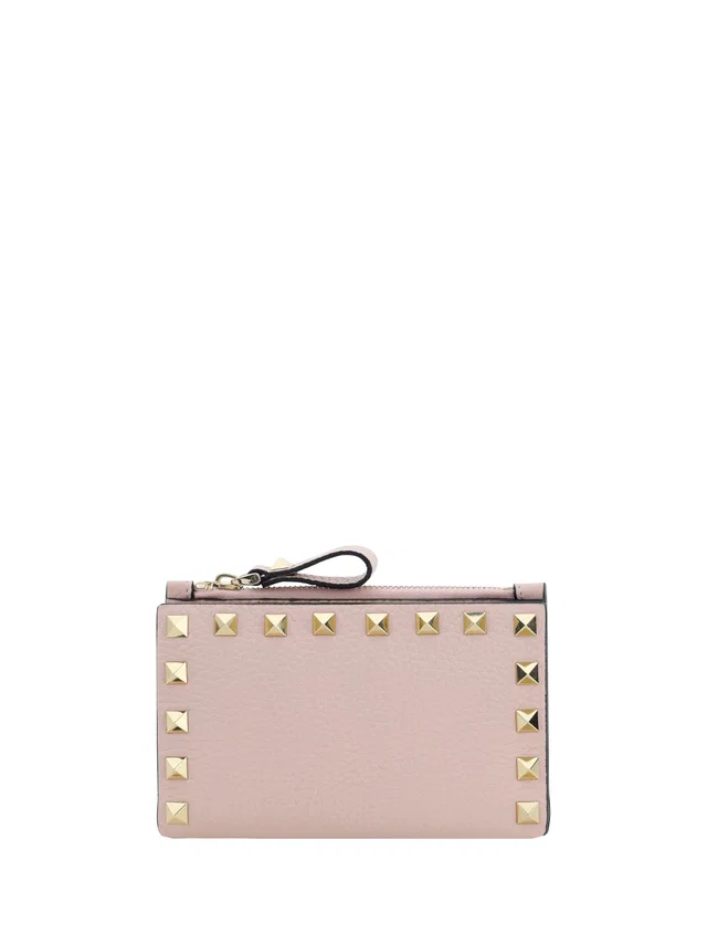 Valentino Garavani Rockstud Zip Card Holder Wallet — Pink Calf Leather Bos Taurus in Pink Calfskin from HEWI