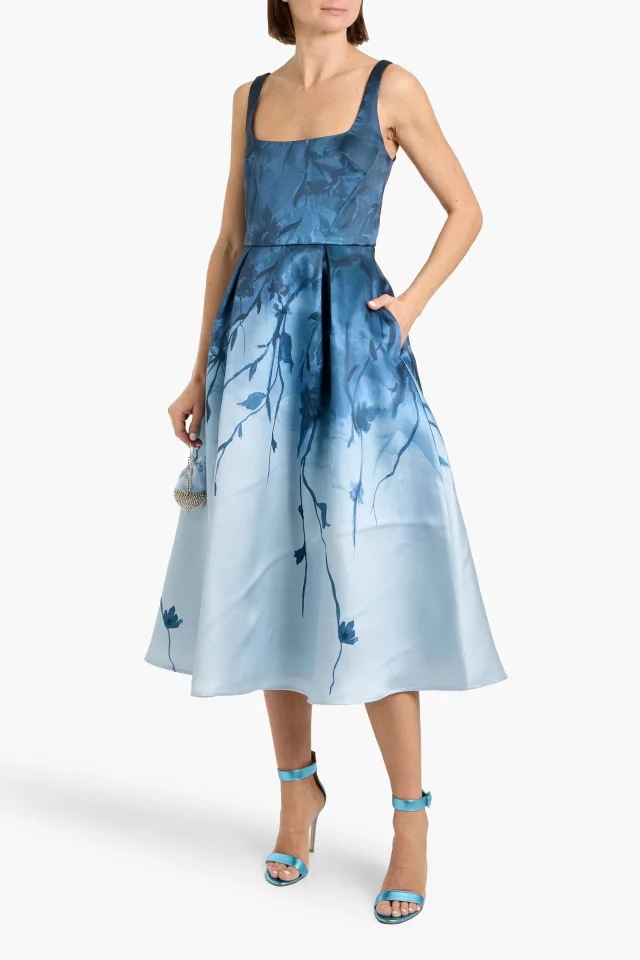 Marchesa Floral-Print Mikado Midi Dress in Blue, photo 2 of 4 from THE OUTNET