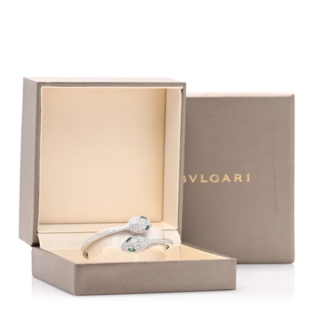 Bvlgari 18K White Gold Diamond Emerald Serpenti Seduttori Pave Bracelet in White from FASHIONPHILE, photo 4 of 4