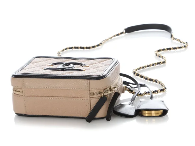 Chanel Small Beige and Black Quilted Caviar Filigree Bag in Black Caviar leather from Ann's Fabulous Finds, photo 6 of 9