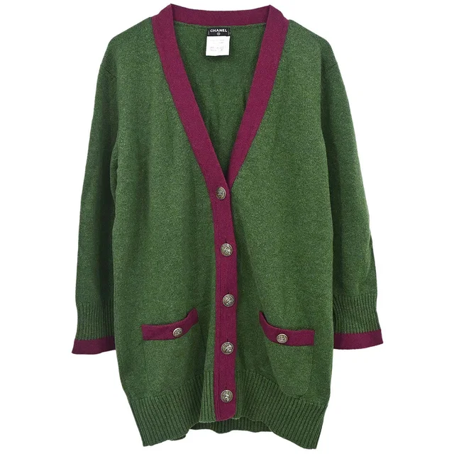 Chanel 2013-2014 Cardigan Green #42 in Green Cashmere from AMORE Vintage Tokyo