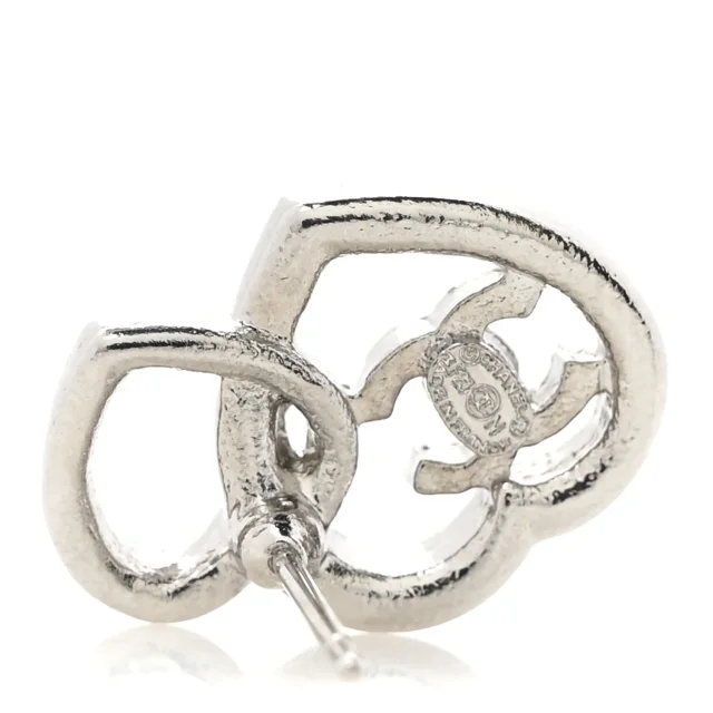Chanel Crystal CC Heart Earrings Silver in Silver from FASHIONPHILE, photo 4 of 5