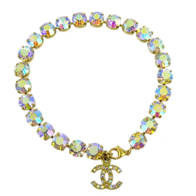 Chanel Rhinestone Chain Anklet Gold 95P in Gold from AMORE Vintage Tokyo
