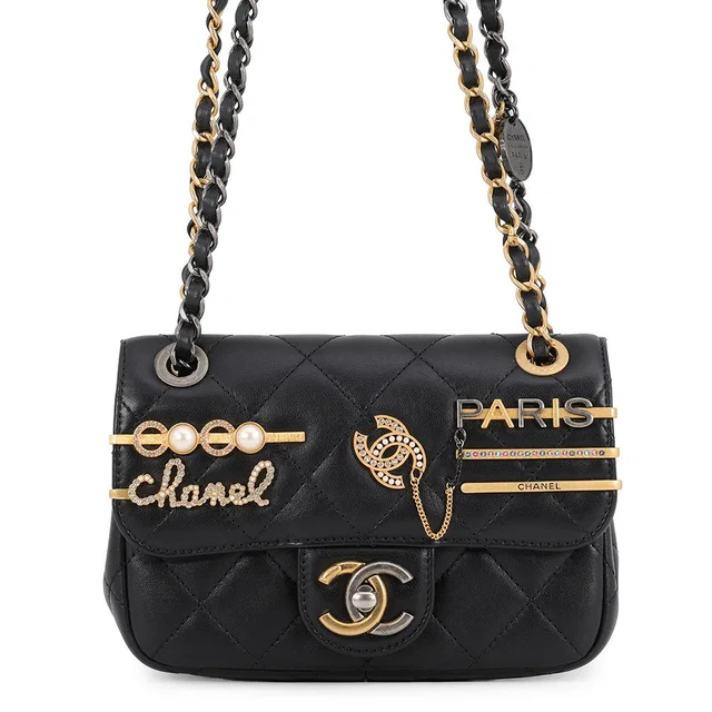 Chanel Matelasse Flap ChainShoulder Bag BlackAS2979-B07261-94305 Lambskin Faux Pearl Rhinestone Size 18 in Lambskin from GALLERY RARE
