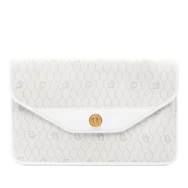 White Dior Honeycomb Coated Canvas Clutch in White Coated canvas from Designer Revival