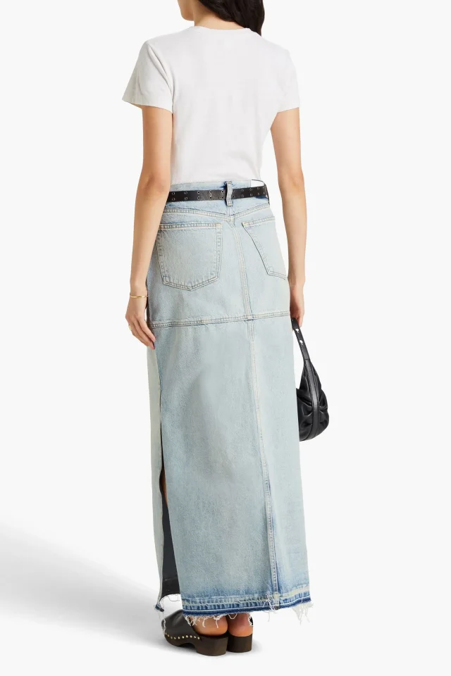 Re/Done Distressed Organic Cotton Denim Maxi Skirt in Blue, photo 3 of 4 from THE OUTNET