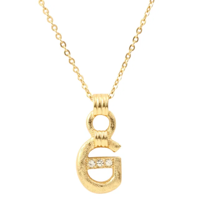 Givenchy Rhinestone Logo Plate Necklace Gold in Gold from VINTAGE QOO TOKYO