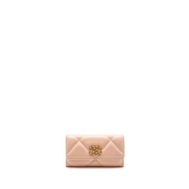Chanel 19 Long Flap Wallet Lambskin Pink GHW (Microchip) in Pink Lambskin from EMIER