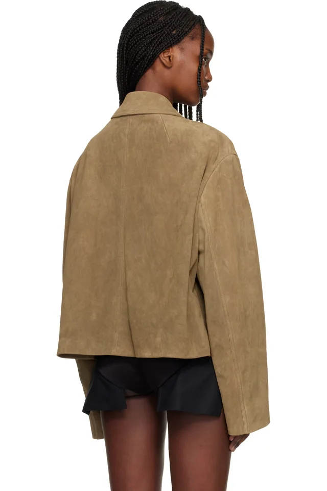 Rick Owens Beige Temple Heizer Mac Suede Jacket, photo 3 of 4 from SSENSE