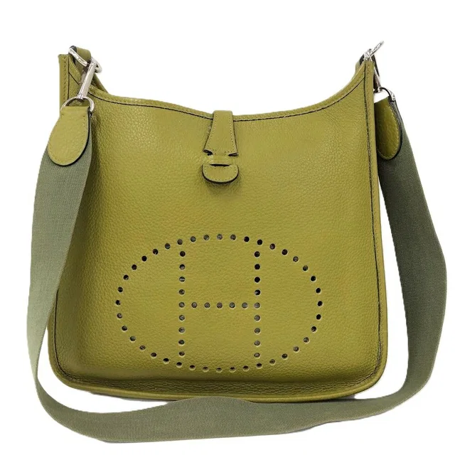 Hermès Evelyne Anise Green Silver Taurillon Clemence Shoulder Bag in Green Clemence leather from The Reluxe