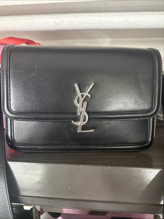 Black Leather Ysl Logo Messenger Bag in gray|silver|black Leather from Poshmark, photo 1 of 1