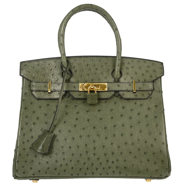 Hermès Vert Olive Ostrich Birkin 30 Handbag in Green Ostrich from AMORE Vintage Tokyo