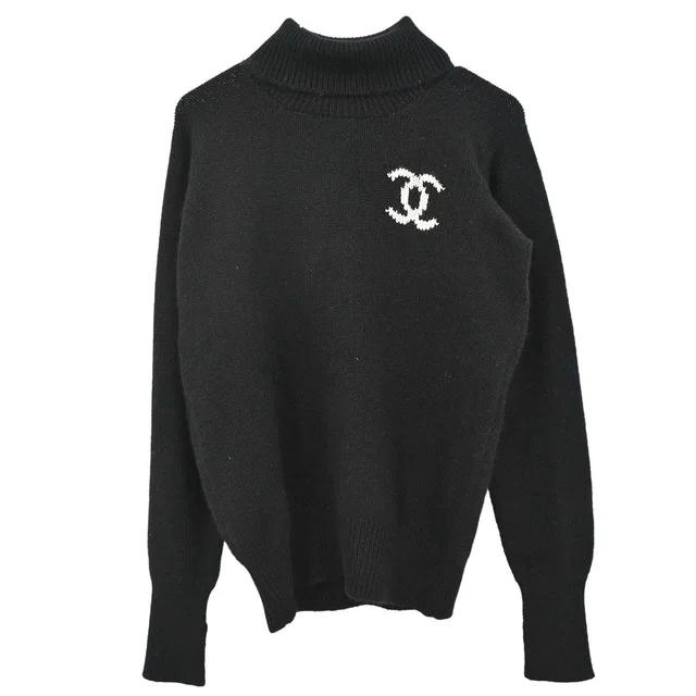 Chanel 1996 Turtleneck Sweater Knit Top Black #44 in Black Cashmere from AMORE Vintage Tokyo