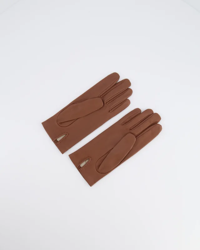 Hermès Brown Lambskin Gloves with Embroidered Detail Size 7 in Brown Lambskin from Sellier, photo 5 of 6