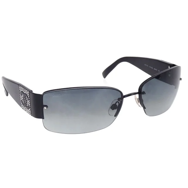Chanel Sunglasses Eyewear Black Rhinestone 62□16 125 Small Good in Black Resin from AMORE Vintage Tokyo