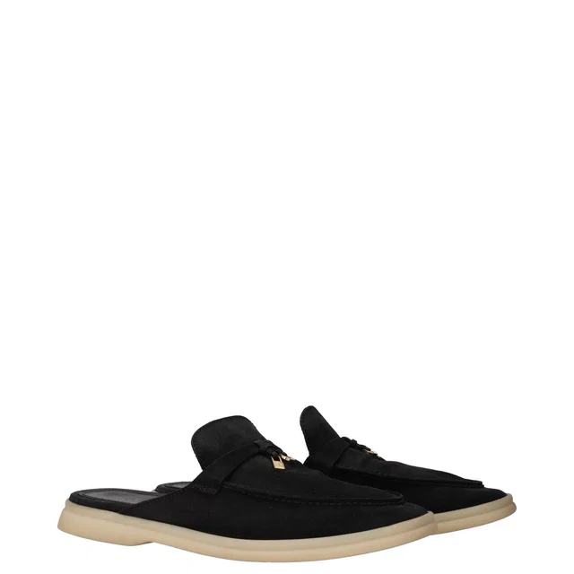 Loro Piana Black Suede Summer Charms Walk Mules in Black Suede from HEWI