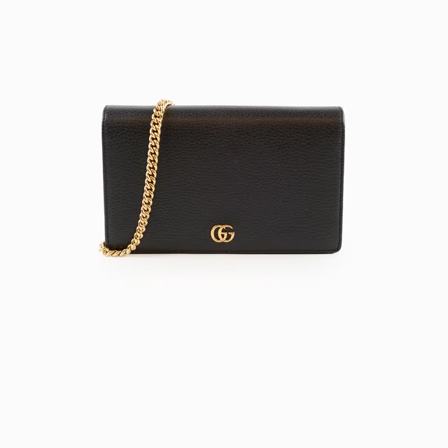 Gucci Marmont Wallet On Chain Grained Leather Black in Black Caviar leather from The Purse Affair
