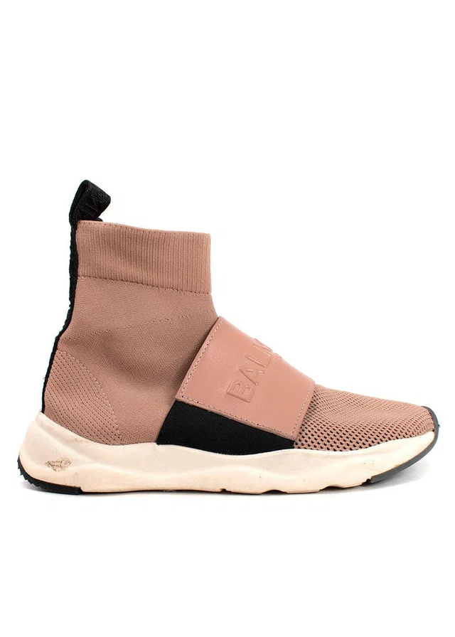 Balmain Pink Knit Fabric Cameron Sock Sneakers in Pink Leather from HEWI