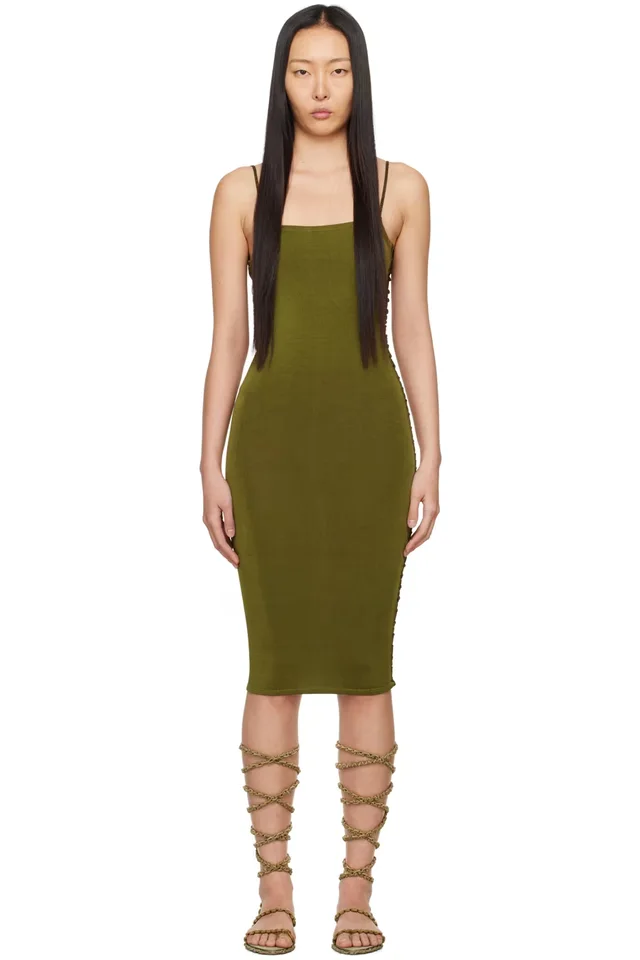 Isa Boulder SSENSE Exclusive Khaki Jigsaw Midi Dress, image 1 of 1 from SSENSE