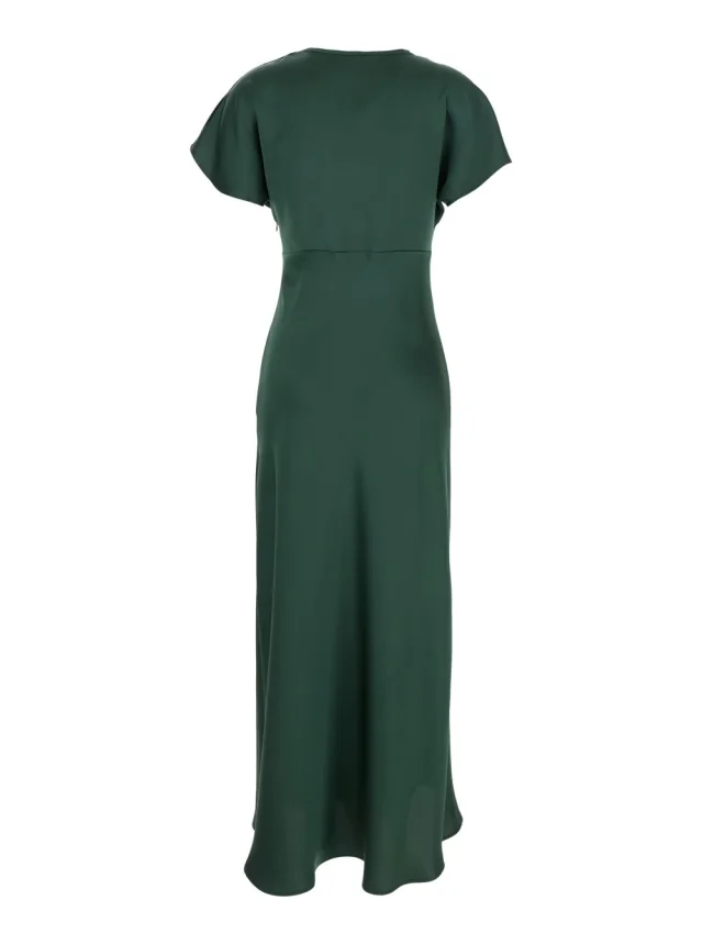 LEPLAIN Green Long Dress with V-Neck and Ruffles on the Front in Tech Fabric Women in Green 100% Polyester, photo 3 of 6 from Gaudenzi Boutique