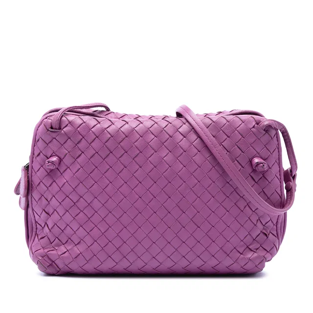 Purple Bottega Veneta Nappa Intrecciato Nodini Double Zip Crossbody in Purple Nappa leather from Designer Revival
