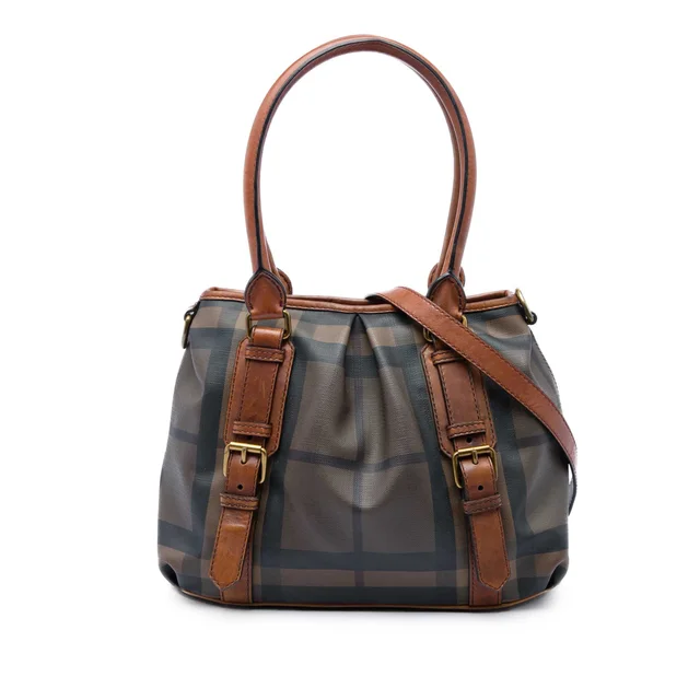 Brown Burberry Smoked Check Coated Canvas Satchel in Brown Coated canvas from Designer Revival