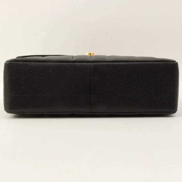 Chanel Circa 1995 Caviar Skin Mademoiselle Stitch CC Turnlock Chain Shoulder Bag Black in Black Caviar leather from VINTAGE QOO TOKYO, photo 10 of 17