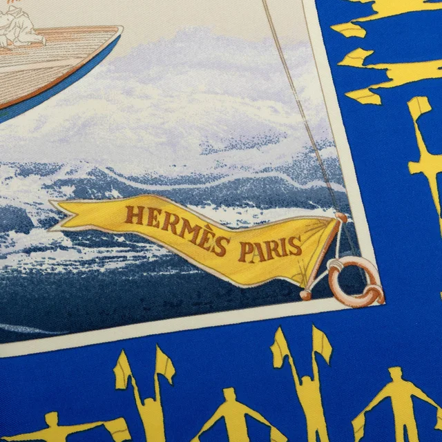 Blue Hermès En Course Silk Scarf 90 Scarves in Blue Silk from Designer Revival, photo 2 of 2