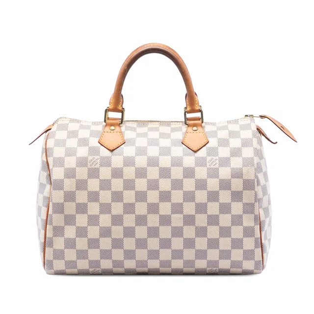 White Louis Vuitton Damier Azur Speedy 30 Boston Bag in White Canvas from Designer Revival