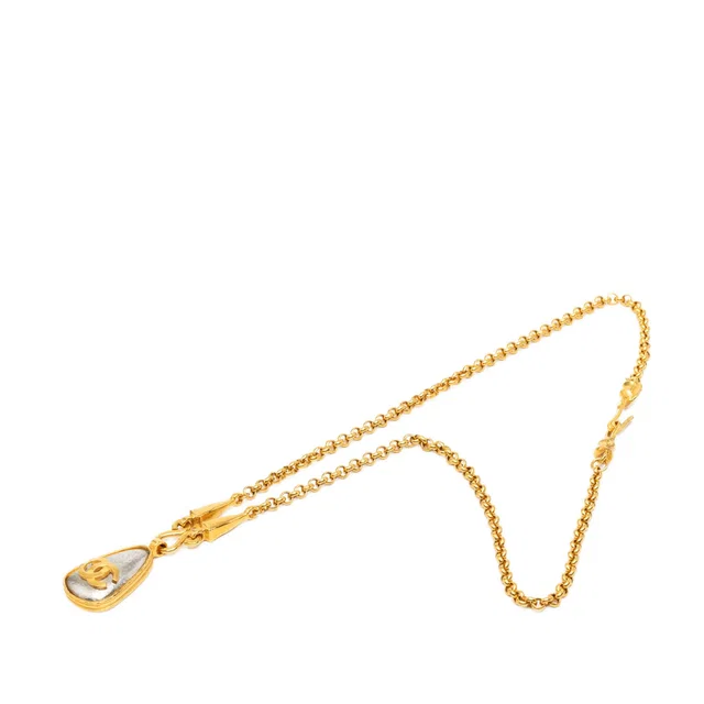 Gold Chanel CC Gold Plated Teardrop Pendant Necklace in Gold from Designer Revival